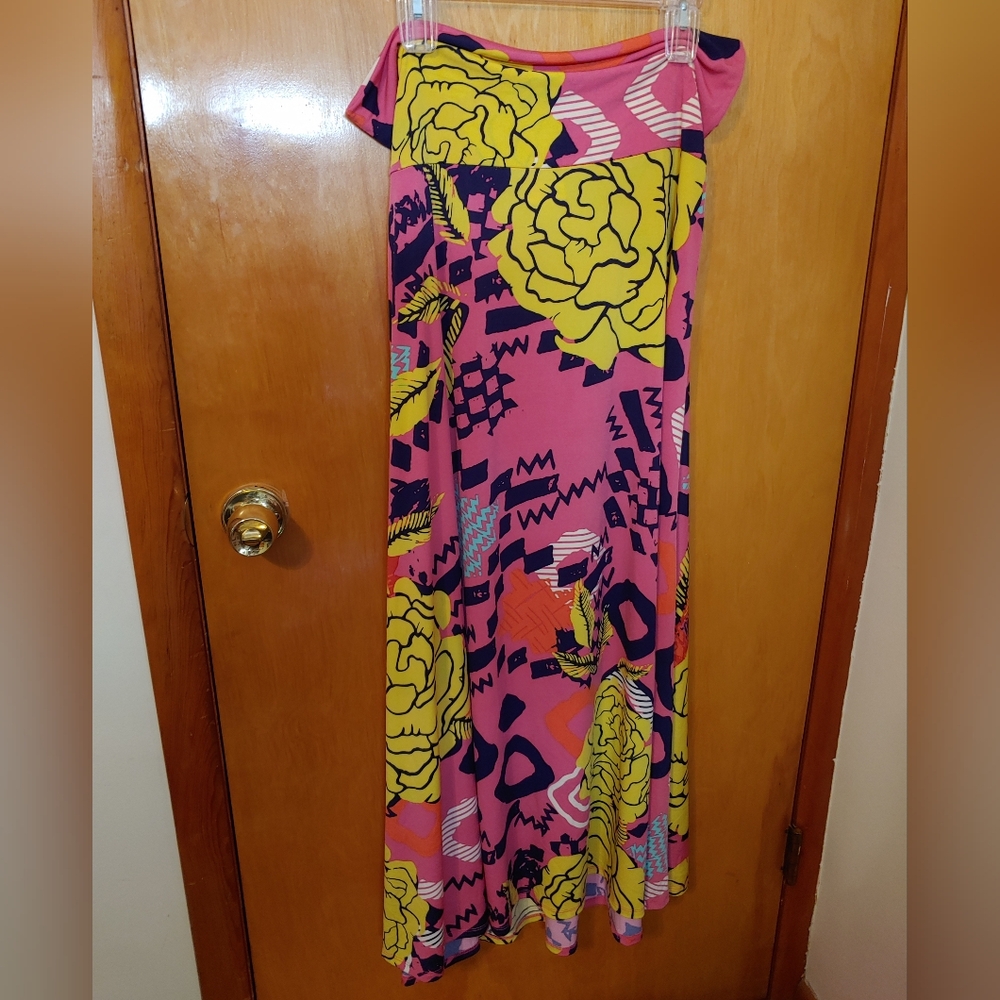 LuLaRoe Vibrant Pink and Yellow Maxi Skirt XL